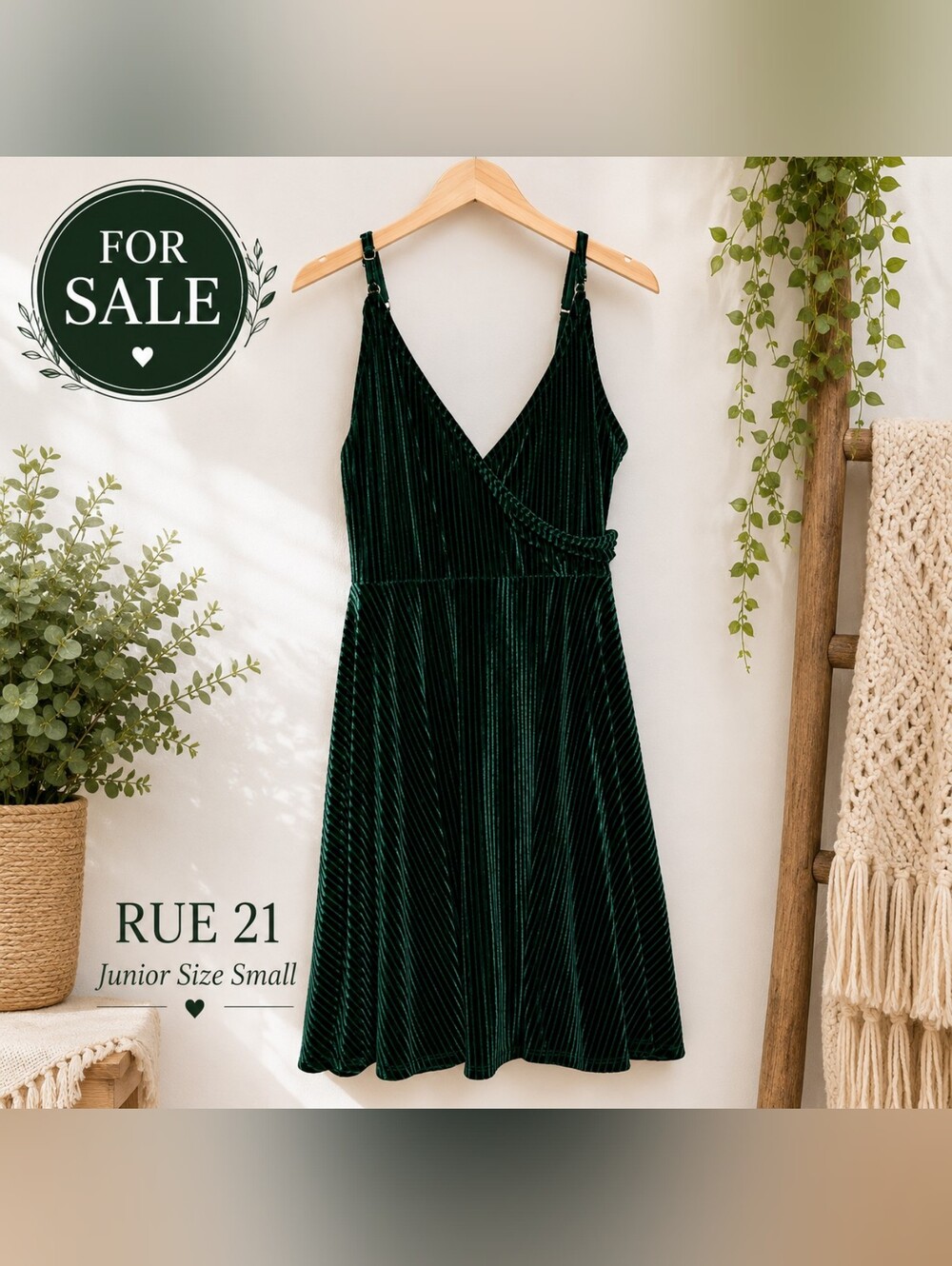 Rue21 Dark Green Velvet Wrap Mini Dress